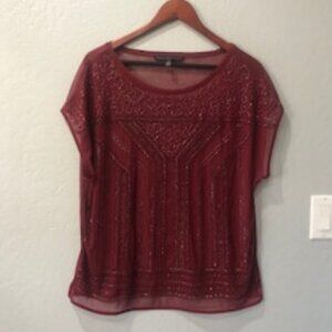 Maroon pullover sheer blouse